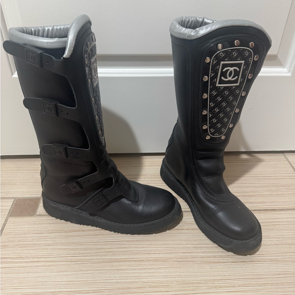 Rare Chanel Vintage Leather Biker Boots From the 2003 collection Archival